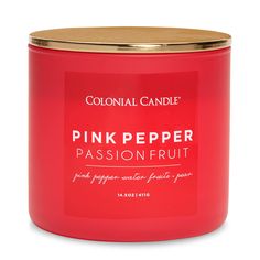 PRICES MAY VARY. SPICY | Pink pepper pairs perfectly with sweeter scents to add a pop of boldness to any room in your home. FRUITY | Passionfruit and pear add a sweet note to the spicy nature of this scent. FRAGRANCE | Top Notes: spicy pink pepper Middle Notes: tropical passionfruit Base Notes: sliced summer pear BURN | Our Pink Pepper Passionfruit soy wax blend features three premium cotton wicks, to ensure a more even burn. CAREFULLY CRAFTED | This 14.5 oz. candle from the Pop of Color collect Pomegranate Drinks, Fruit Cocktail, Pretty Candle, Jar Design, Candle Branding, Fruit Cocktails, Sweet Smell, Pink Candles, Pink Pepper