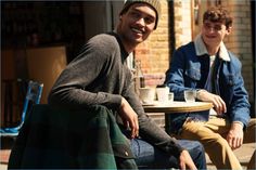 Left: All smiles, Cameron Gentry wears a H&M raglan-sleeved sweater and jeans. Right: Adrien Sahores wears a denim trucker jacket and joggers. Men And Coffee, Adrien Sahores, Outdoors Aesthetic, Outdoors Style, Sweater And Jeans, Denim Trucker Jacket, Style Edit, Project X