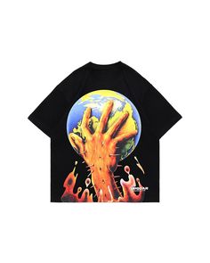 'The World Has Changed" DETAILSPrint: Hand Controling The EarthMaterial: CottonCollar: O-NeckFit: Loose Y2k Graphic Tees, 90s Y2k Fashion, Shirt Design Inspiration, Street Fashion Men Streetwear, Perfect Prom Dress, Shirt Print Design, Trendy Summer Outfits, Aesthetic Look, Juno