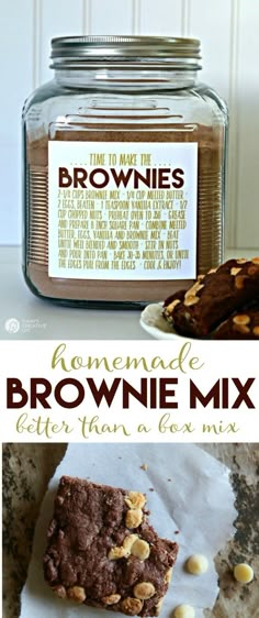 homemade brownie mix in a jar with text overlay