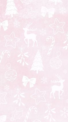 a pink background with white christmas decorations on it