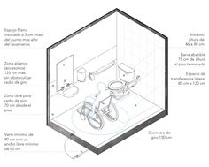 an illustrated diagram of a bathroom with toilet, sink, and shower in the corner