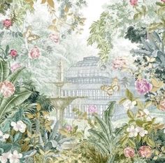 an image of a garden scene with flowers and plants