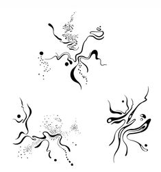 three black and white designs on a white background