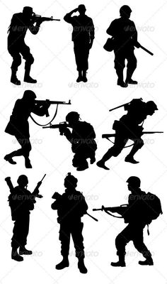 the silhouettes of soldiers in different positions and poses - miscellaneous objects / objects clippings