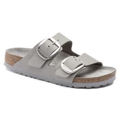 The legendary two-strap design from BIRKENSTOCK with an amplified buckle accent - the Arizona Big Buckle. This version features a large elegant buckle creating a bold yet minimalist design. Shown in nubuck leather. Anatomically shaped cork-latex footbed Upper: nubuck leather Footbed lining: suede Sole: EVA Details: two straps each with an individually adjustable metal pin buckle “Made in Germany” Classic Double Strap Footbed Sandals With Buckle, Big Buckle Birkenstock, Birkenstock Arizona Big Buckle, Girlie Aesthetic, Arizona Big Buckle, Birkenstock Styles, Crocs Fashion, Custom Shoes Diy, Two Strap Sandals