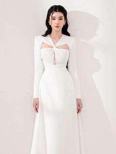 Women Fashion Evening Dresses V-neck Long Sleeves Hollow Out Party Gowns Medium Strech Elegant Prom Elegant Prom, Strapless Prom Dresses, Elegant Prom Dresses, Evening Dress Fashion, White Midi, Evening Party Dress, White Midi Dress, Party Gowns, Evening Attire