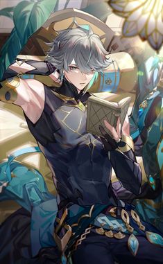 an anime character holding a book in his hand