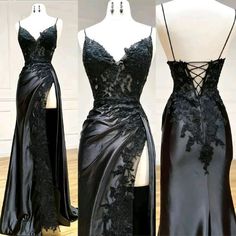 Caliente 2024 vestido de fiesta largo negro encaje cuello en V vestido – MyChicDress Prom Dress Lace, Dresses A Line, Gaun Fashion, V Neck Prom Dresses, Corset Dress Prom, Black Dress Prom, Prom Dress Inspiration, Black Prom, Pretty Prom Dresses