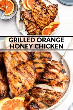 grilled orange honey chicken on a white plate