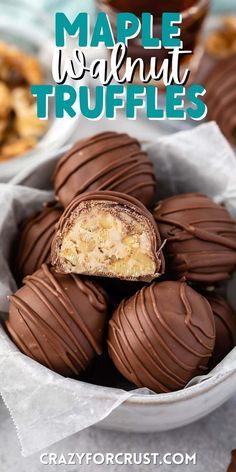 a bowl filled with chocolate covered cookies and nuts