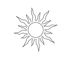 a black and white drawing of the sun