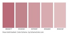 the color chart for rose gold is shown in red, pink and purple colors with different shades