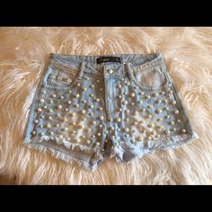 Super Cute Denim Shorts. Has Pearls With Rhinestones Attached On Pearls. New, Never Worn, Tags Attached. Size 5. Trendy Rhinestone Denim Jean Shorts, Embellished Denim Blue Denim Bottoms, Trendy Rhinestone Denim Shorts, Summer Denim Bottoms With Rhinestones, Summer Denim Blue Bottoms With Rhinestones, Summer Denim Blue Rhinestone Bottoms, Denim Blue Rhinestones Bottoms For Summer, Blue Denim Jean Shorts With Rhinestones, Casual Denim Blue Bottoms With Rhinestones