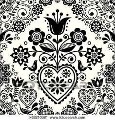 black and white floral pattern with hearts