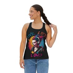 Live Life Loud - Punk Rocker Girl festival outfit | Women's Tank Top by WoodArtAudioCom on Etsy Girls Tshirts, Live Life