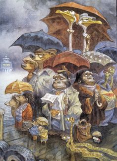 the new yorker magazine cover shows people with umbrellas and other things in front of them