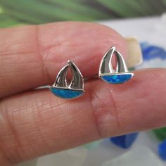 Beautiful Little Solid Sterling Silver Sailboat Stud Earrings. These Have A Fiery Blue Lab Opal At The Hull Of The The Boat, Really Nicely Crafted. Well Made. Face Height = 9mm. Stamped 925. This Listing Is For One Pair (2 Earrings). Ref: Sid-C60 Butterfly Earrings Gold, Triangle Earrings Stud, Ghost Earrings, Sterling Jewelry, Cz Stud Earrings, Skull Earrings, Handmade Gold, Silver Turquoise, Blue Opal