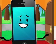 an animated cell phone with a happy face