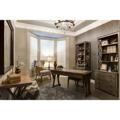 a living room filled with furniture and a book shelf