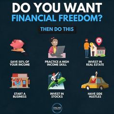 a poster with the words do you want financial freedom? then do this save to invest