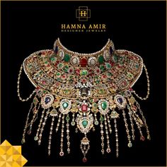 Fit for a Queen. Couture piece by Hamna Amir. Tiffany Jewellery, Desi Jewelry, Pearl Mala, Jeweled Shoes, Pakistani Jewelry, Bridal Dress Design, Tiffany Jewelry, Jewel Box, Emerald Jewelry