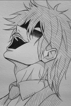 a drawing of an anime character with his eyes closed and hair blowing back in the wind