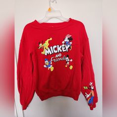 Xs Mickey Mouse And Friends Sweatshirt. Super Comfy. Never Worn. Fun Red Tops For Fall, Fun Red Crew Neck Tops, Cute Red Crew Neck Sweatshirt, Red Crew Neck Tops Casual Style, Plus Size Sweatshirt, Friends Sweatshirt, Disney Sweaters, Mickey Mouse And Friends, Disney Tops