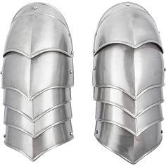 two metal armor pieces on a white background