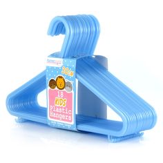 a blue plastic hanger for kids on a white background