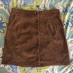 Never Worn Adorable Brown Skirt. Fits Like A Size Ten! A Line And Very Flatter For Fall Brown Skirts, Corduroy Skirt, Button Up, Womens Skirt, Women Shopping, Color