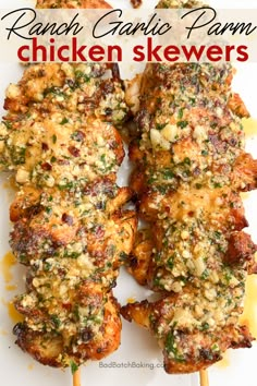 grilled chicken skewers with ranch garlic parmesan sauce on the side