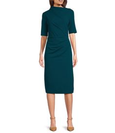 Maggy London Mock Neck Short Sleeve Draped Midi Sheath Dress | Dillard's Dillards Dresses, Mock Neck Short Sleeve, Maggy London Dresses, Maggy London, Work Dresses, Midi Sheath Dress, Mock Neckline, Dillard's, Inspirational Women