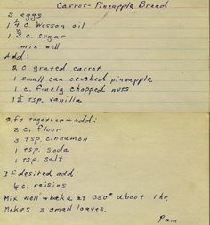 a handwritten recipe for an egg - purple bread