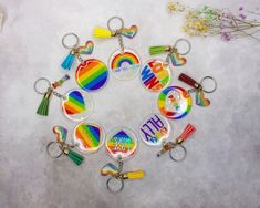 | keychains Keychains pride | Rainbow keychains - Color may vary depending on your screen settings. ✨ SHIPMENTS: Shipping will be made no later than 5 days after purchase. If you need the product for a specific date, write and I will try to do my best to get it to you. All shipments are made with Correos and will always be certified shipments. What does this mean? The certified shipment has shorter delivery times than ordinary shipments in addition to the fact that the company is responsible for Rainbow Keychain Diy, Polymer Clay Rainbow Keychain, Rainbow Keychain Acrylic, Lesbian Flag Keychain, Lgbtq Keychain, Keychain Design, Rainbow Pride, No Response, Rainbow