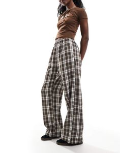 Wide Leg Pants by Bershka Today's uniform Check design Mid rise Elasticated waistband Side pockets Wide-legged Checkered Trousers, Converse Chuck Taylor White, Uniform Pants, Check Design, Pantalon Large, Satin Slip Dress, Maxi Dress Trend, Petite Maternity, Dress Trousers