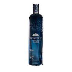 a bottle of belvedre blue wine on a white background