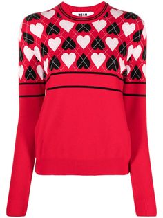 rose red/black/white argyle intarsia knit heart print stripe detailing crew neck long sleeves ribbed cuffs and hem straight hem Long Black Boots Farfetch, Red Argyle Sweater, Knit Heart, Knitted Heart, Argyle Sweater, Ralph Lauren Outfits, Pattern Sweater, Beige Sweater, Brown Sweater