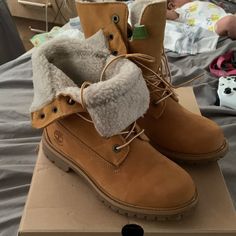 Fold Over Timberlands Worn To Try On Literally Brand New. Trendy Yellow Winter Boots, Casual Yellow Winter Boots, Yellow Timberland Boots For Winter, Timberland Yellow Winter Boots, Yellow Outdoor Boots For Fall, Timberlands, Timberlands Shoes, Timberlands Women, Blue Rooms