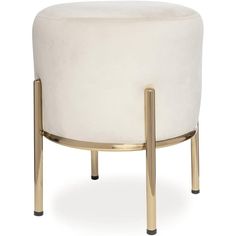 a white ottoman sitting on top of a metal stand