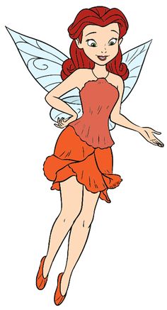 a cartoon fairy with red hair and orange dress