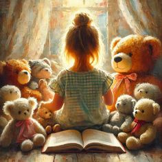 Cozy Kids Room, Bear Reading A Book, Bear Reading Illustration, Two Teddy Bears Hugging, Enchanted Forest Nursery Artwork, Cozy Animals In Children’s Books, Dreamy Atmosphere, Whimsical Nursery, Cadeau Parents