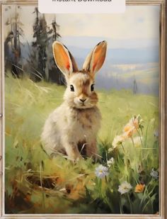 a painting of a rabbit sitting in the grass