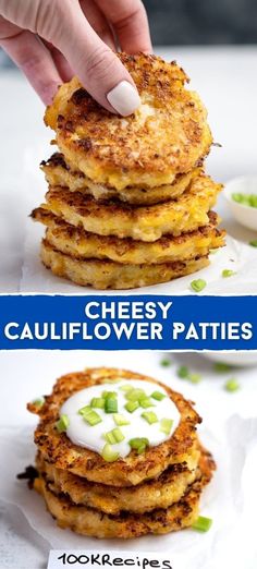 cheesy cauliflower patties with sour cream on top