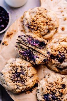 blueberry muffin cookies are stacked on top of each other