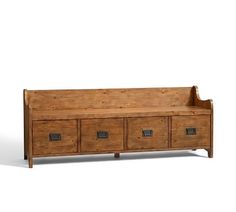 a wooden bench with four drawers on it