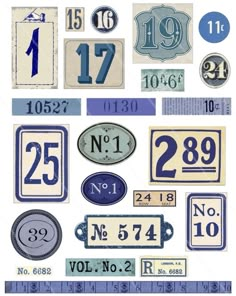 several different types of street signs and numbers