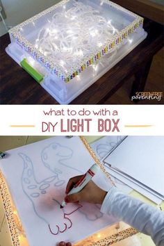 someone is making a light box with string lights on it and the words, what to do with a diy light box