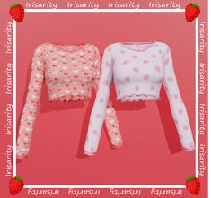 two crop tops with polka dots on them, one is pink and the other is white