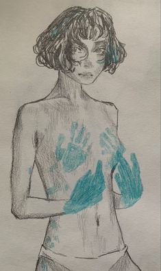 a drawing of a woman with blue paint on her body